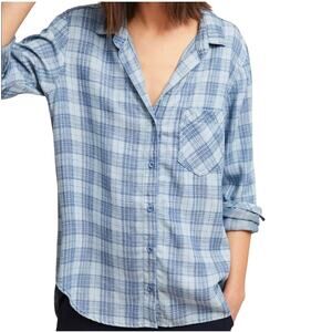 ANTHROPOLOGIE CLOTH & STONE Women’s Blue Plaid Chambray Button Up Top